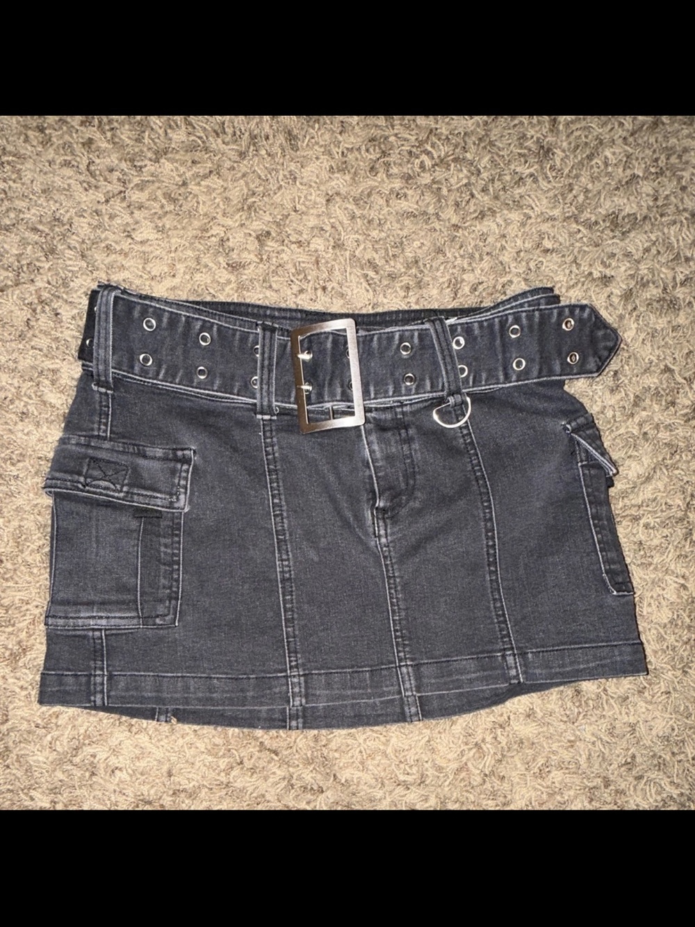 Urban Outfitters Black Denim Mini Skirt with Grommet Belt